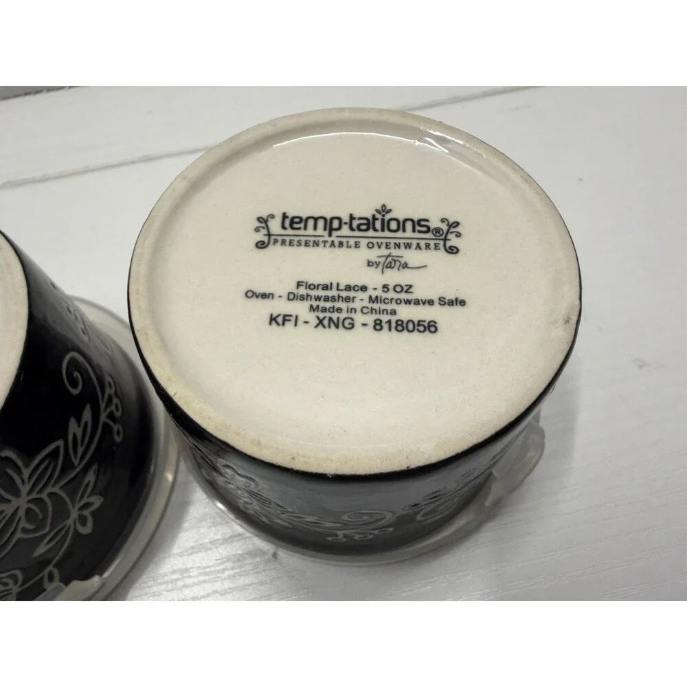 Set Of 3 temp-tations Presentable Ovenware Floral Lace 5 oz. with Lids 818052